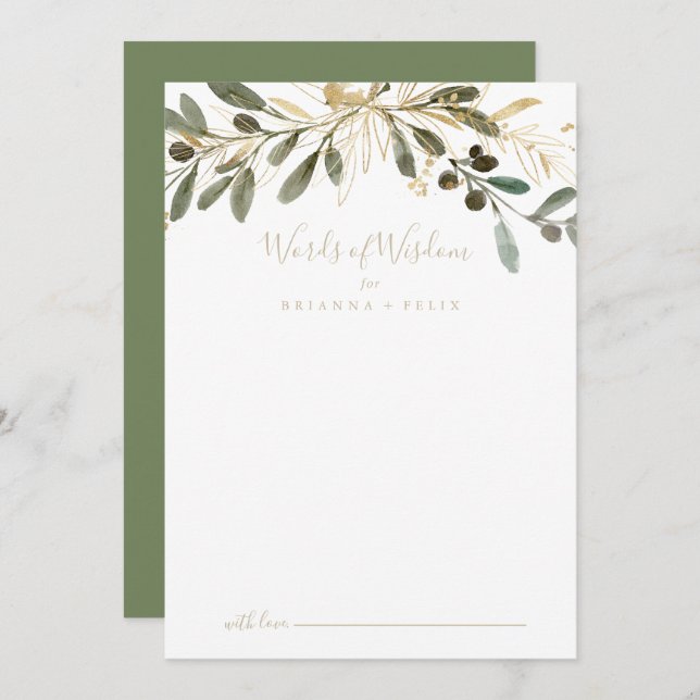 Tarjeta de consejo de Boda de Gold Greenery (Anverso / Reverso)