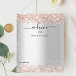 Tarjeta de consejo de boda de oro rosa de plata<br><div class="desc">Un fondo falso plateado. Decorada con confeti de oro rosa. Personalice y agregue sus nombres. 1 hoja = 1 tarjeta de consejo de borde impreso a borde.</div>
