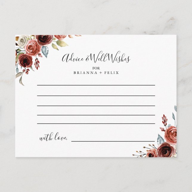 Tarjeta de consejo de Boda floral elegante de prim (Anverso)