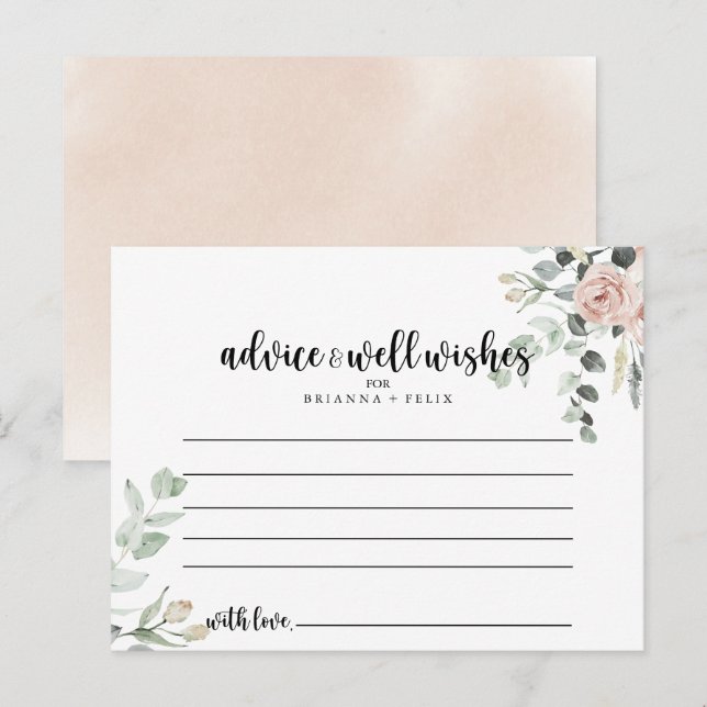 Tarjeta de consejo de boda floral rosa polvorienta (Anverso / Reverso)