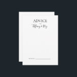 Tarjeta de consejo de boda simple y elegante<br><div class="desc">Esta sencilla y elegante tarjeta de consejo para bodas es perfecta para su moderno boda blanco y negro minimalista. El diseño presenta un tipo de letra contemporáneo mínimo acompañado de caligrafía formal. ¡Manténgalo como está,  o elige personalizarlo con tu propia obra de arte o fotos!</div>