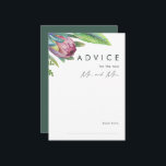 Tarjeta de consejo de Boda verde tropical colorido<br><div class="desc">Esta colorida tarjeta de consejo boda tropical floral verde es perfecta para su moderno destino boho, boda verde, violeta y melocotón. El diseño cuenta con un elegante ramo de flores y vegetación clásica de color agua de la playa, que incluye eucalipto verde salado, protea roja y malva, hibiscos rosas de...</div>