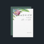 Tarjeta de consejo de Boda verde tropical colorido<br><div class="desc">Esta colorida tarjeta de consejo boda tropical floral verde es perfecta para su moderno destino boho, boda verde, violeta y melocotón. El diseño cuenta con un elegante ramo de flores y vegetación clásica de color agua de la playa, que incluye eucalipto verde salado, protea roja y malva, hibiscos rosas de...</div>