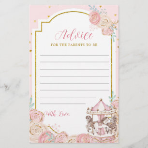 Tarjeta de consejo de carrusel mágico rosa y dorad