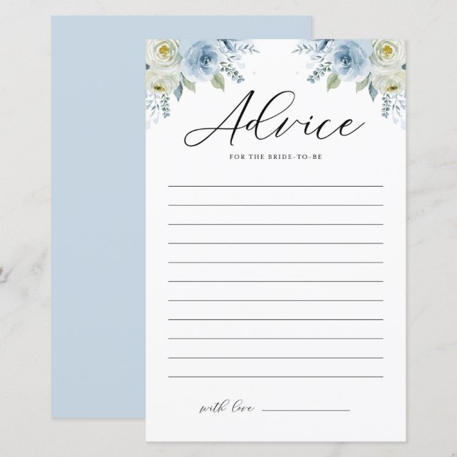 Tarjeta de consejo de ducha azul acuática floral (Anverso / Reverso)