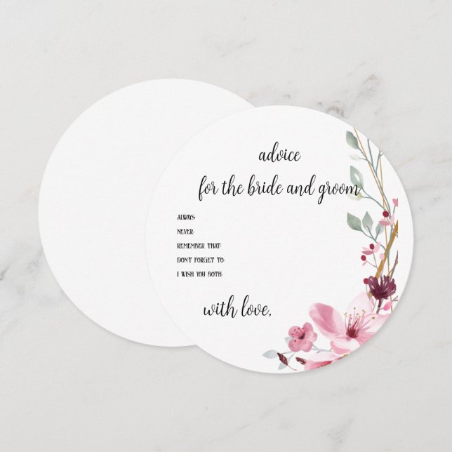 Tarjeta de consejo de ducha con consejo de boda pa (Anverso / Reverso)