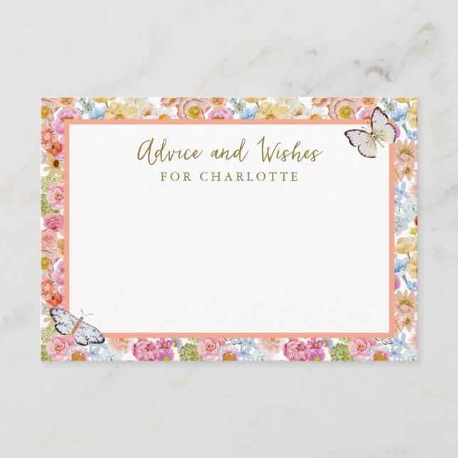 Tarjeta de consejo de ducha de mariposa floral de  (Anverso)