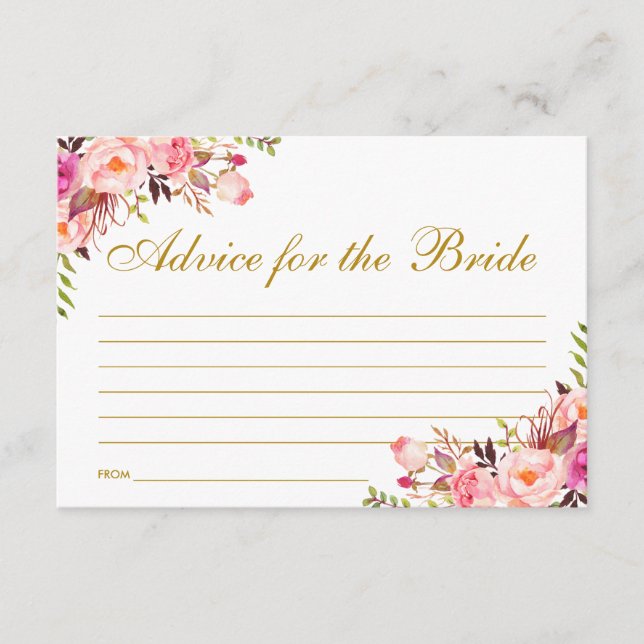 Tarjeta de consejo de ducha de novia dorada floral (Anverso)