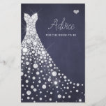 tarjeta de consejo de ducha de novia elegante vest<br><div class="desc">Diamantes blancos brillantes vestidos de boda con un fondo de pizarra azul marino oscuro a medianoche haciendo una elegante y sencilla tarjeta de consejo para la ducha de novia.</div>