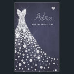 tarjeta de consejo de ducha de novia elegante vest<br><div class="desc">Diamantes blancos brillantes vestidos de boda con un fondo de pizarra azul marino oscuro a medianoche haciendo una elegante y sencilla tarjeta de consejo para la ducha de novia.</div>