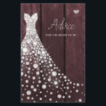 tarjeta de consejo de ducha de novia elegante vest<br><div class="desc">Diamantes blancos brillantes vestidos de boda con un fondo de madera burdeos oscuro en un granero burdeos que hace una elegante y sencilla tarjeta de consejo para la ducha de novia.</div>