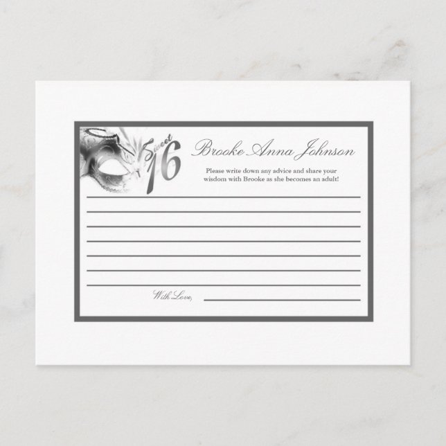 Tarjeta de consejo de escritura dulce 16 Fiesta bl (Anverso)