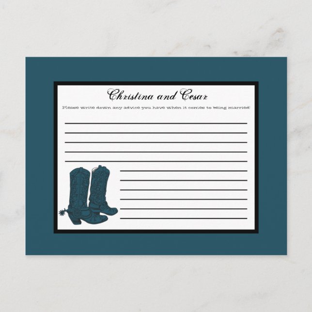 Tarjeta de consejo de escritura Western Blue Cowbo (Anverso)