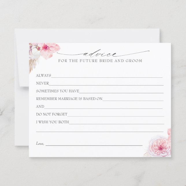 Tarjeta de consejo de flores tropicales rosadas y  (Anverso)