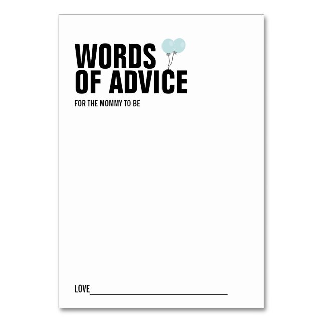 Tarjeta de consejo de mami Baby Shower con globo a (Anverso)