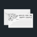 Tarjeta de consejo de matrimonio floral moderna en<br><div class="desc">Un diseño floral moderno en una paleta de colores monocroma compuesta por amapolas y rosas dibujados en negro sobre un fondo blanco. La idea es colocar estas tarjetas en las mesas de la recepción o dejarlas sobre una mesa para que los clientes las rellenen durante la ceremonia como alternativa a...</div>