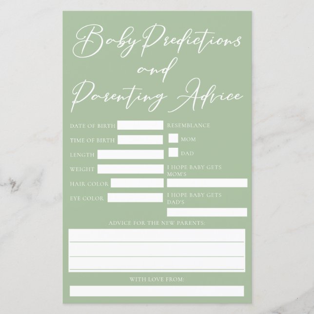 Tarjeta de consejo de predicciones de Baby Shower  (Anverso)