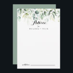 Tarjeta de consejo del Boda de color de agua Eucal<br><div class="desc">Esta tarjeta de consejo boda de eucaliptos acuáticos es perfecta para un boda rústico. Este diseño artístico cuenta con un follaje verde eucalipto de color agua, de dibujos a mano, que inspira la belleza natural. Estas tarjetas son perfectas para un boda, una ducha de novia, una ducha de bebé, una...</div>