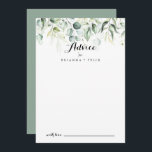 Tarjeta de consejo del Boda de color de agua Eucal<br><div class="desc">Esta tarjeta de consejo boda de eucaliptos acuáticos es perfecta para un boda rústico. Este diseño artístico cuenta con un follaje verde eucalipto de color agua, de dibujos a mano, que inspira la belleza natural. Estas tarjetas son perfectas para un boda, una ducha de novia, una ducha de bebé, una...</div>