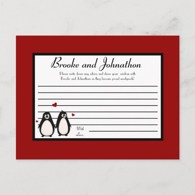 Tarjeta de consejo escribible Penguin Love Couple  (Anverso)