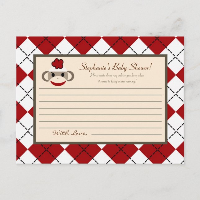 Tarjeta de consejo escribible Red Sock Mono Argyle (Anverso)