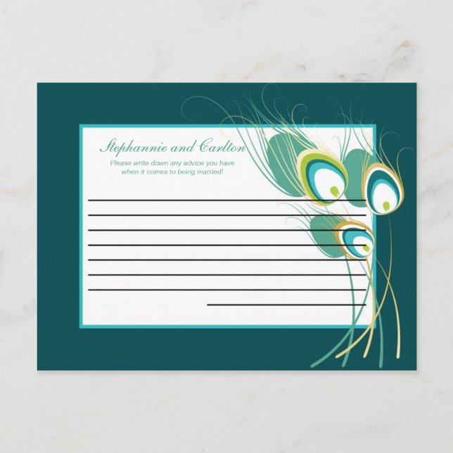 Tarjeta de consejo escrita para Boda de pavo real  (Anverso)