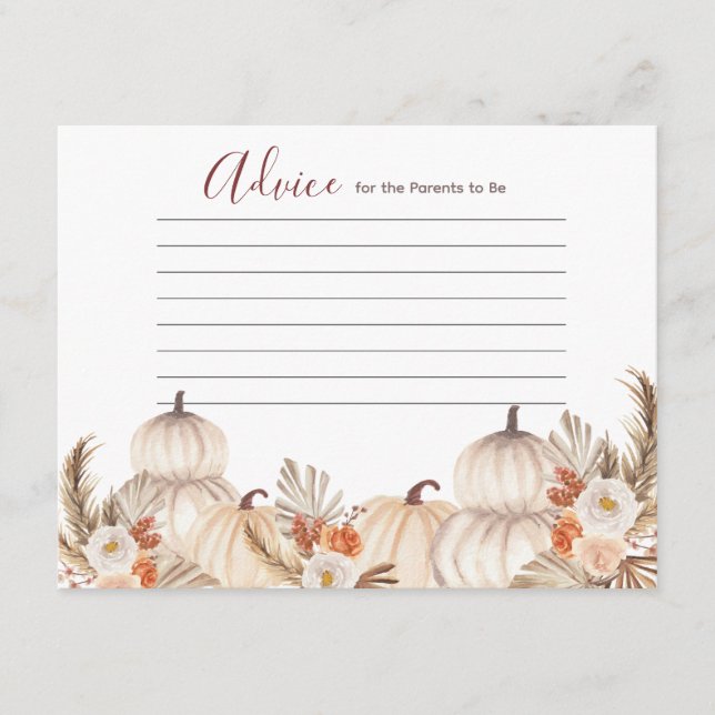 Tarjeta de consejo floral rústico de calabaza blan (Anverso)