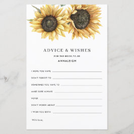 Tarjeta de consejo Floral Sunflower Bridal Shower
