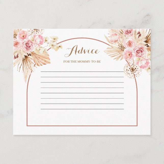 Tarjeta de consejo Grasa Floral Rosa Boho Pampas (Anverso)
