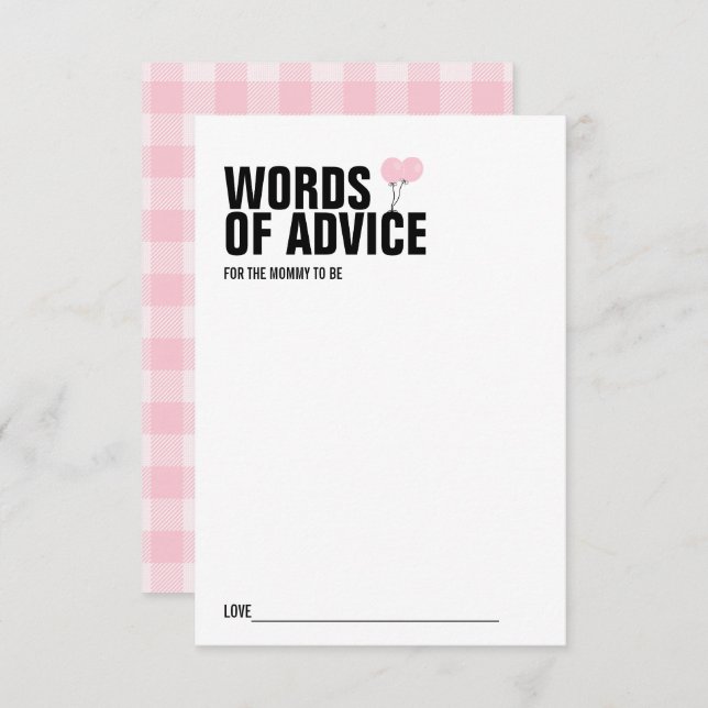 Tarjeta de consejo mami de Baby Shower con globo r (Anverso / Reverso)