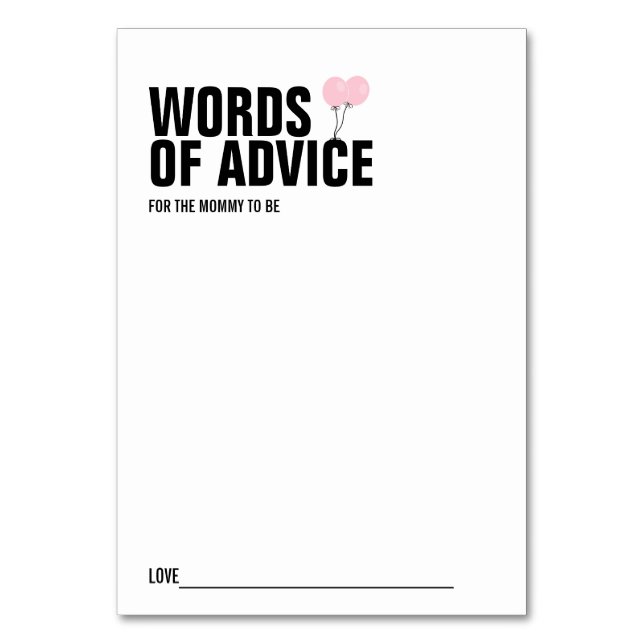 Tarjeta de consejo mami de Baby Shower con globo r (Anverso)