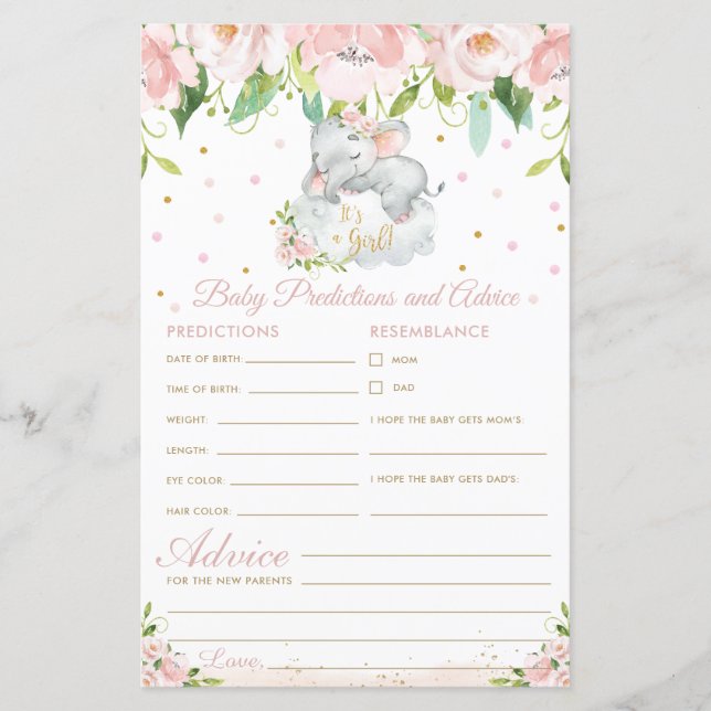 Tarjeta de consejo para bebés elefantes con flores (Anverso)