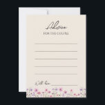 Tarjeta de consejo para Bodas beige de flores silv<br><div class="desc">Este moderno diseño de tarjetas de consejo de boda beige florido silvestre presenta un cálido fondo beige decorado con flores silvestres de color rosa y morado que evocan una sensación de romanticismo eterno. El encanto rústico y elegante del boho hace que este diseño sea perfecto para las parejas que buscan...</div>