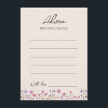 Tarjeta de consejo para Bodas beige de flores silv<br><div class="desc">Este moderno diseño de tarjetas de consejo de boda beige florido silvestre presenta un cálido fondo beige decorado con flores silvestres de color rosa y morado que evocan una sensación de romanticismo eterno. El encanto rústico y elegante del boho hace que este diseño sea perfecto para las parejas que buscan...</div>