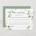 Tarjeta de consejo para Bodas de Eucalipto de Oro<br><div class="desc">Esta tarjeta de boda de confeti de oro eucalipto es perfecta para un boda rústico. El diseño presenta una acuarela de color eucalipto verde con confeti dorado. Estas tarjetas son perfectas para un boda, una ducha de novia, una ducha de bebé, una fiesta de graduación y más. Personalice las tarjetas...</div>