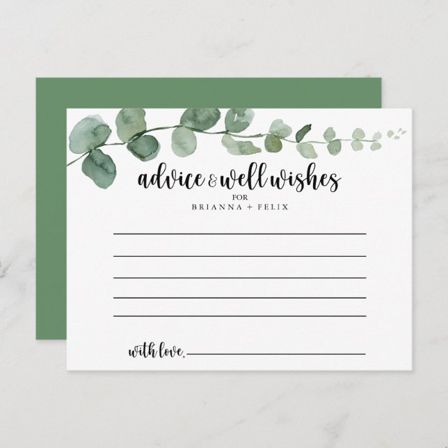 Tarjeta de consejo para Bodas de Eucalyptus Green  (Anverso / Reverso)