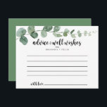 Tarjeta de consejo para Bodas de Eucalyptus Green<br><div class="desc">Esta tarjeta de consejo boda de eucalipto verde es perfecta para un boda moderno. El diseño presenta una acuarela de hojas y ramas de eucaliptos botánicos elegantes dibujadas a mano. Estas tarjetas son perfectas para un boda, una ducha de novia, una ducha de bebé, una fiesta de graduación y más....</div>