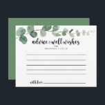 Tarjeta de consejo para Bodas de Eucalyptus Green<br><div class="desc">Esta tarjeta de consejo boda de eucalipto verde es perfecta para un boda moderno. El diseño presenta una acuarela de hojas y ramas de eucaliptos botánicos elegantes dibujadas a mano. Estas tarjetas son perfectas para un boda, una ducha de novia, una ducha de bebé, una fiesta de graduación y más....</div>