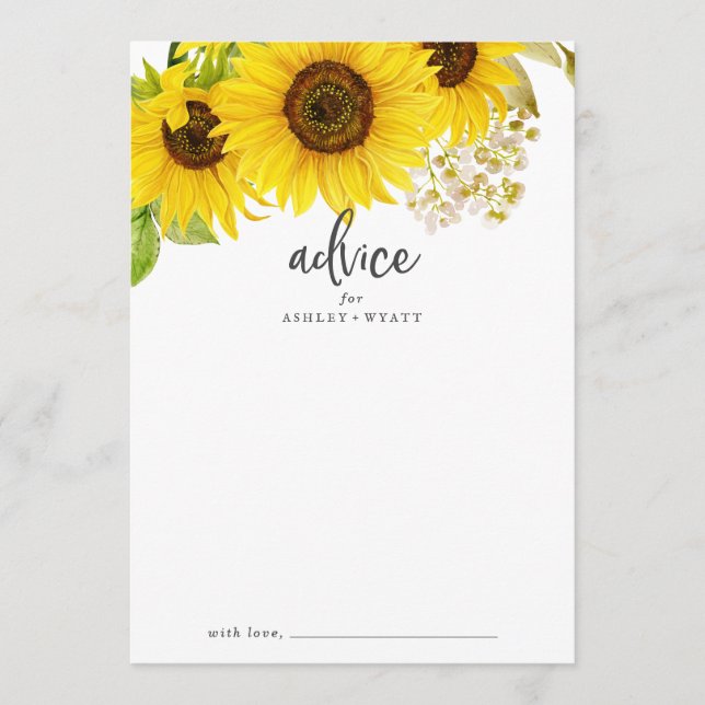 Tarjeta de consejo para Bodas de girasol de país (Anverso)