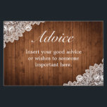 Tarjeta de consejo para Bodas de madera rústica y<br><div class="desc">tarjeta de consejo del boda. Estilo rústico con un fondo de madera y decoración de encaje blanco. Hay más artículos disponibles en este estilo en nuestra tienda. Puede editar el diseño más adelante,  cambiar colores,  fuentes y añadir texto extra haciendo clic en el enlace "personalizar más adelante".</div>