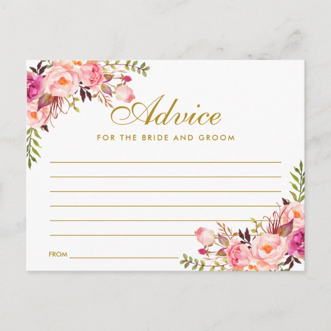 Tarjeta de consejo para Bodas de oro Floral Pink R (Anverso)