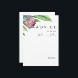 Tarjeta de consejo para Bodas florales tropicales<br><div class="desc">Esta colorida tarjeta de consejo boda floral tropical es perfecta para su moderno destino boho, boda verde, violeta y melocotón. El diseño cuenta con un elegante ramo de flores y vegetación clásica de color agua de la playa, que incluye eucalipto verde salado, protea roja y malva, hibiscos rosas de color...</div>