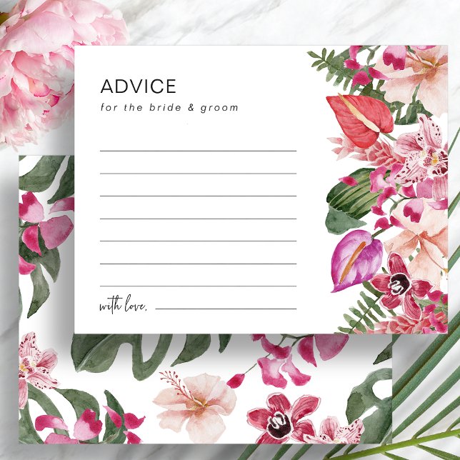 Tarjeta de consejo para Bodas florales tropicales  (Colorful Tropical Floral Wedding Advice Card by Painted Paperie
)