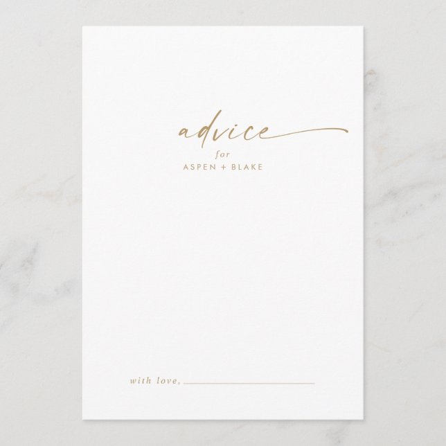 Tarjeta de consejo para Bodas Gold Script moderno (Anverso)
