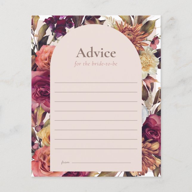 Tarjeta de consejo para ducha de novia rosa del Ar (Anverso)