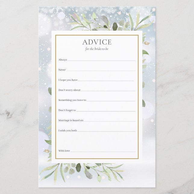 Tarjeta de consejo para la novia con follaje para  (Anverso)
