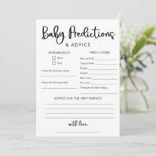 Tarjeta de consejo para las predicciones del bebé 