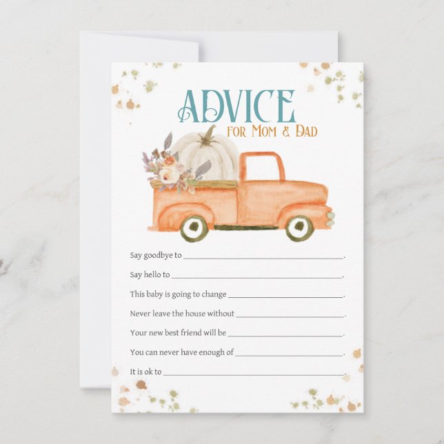 Tarjeta de consejo para mamá y papá, camión de cal (Anverso)