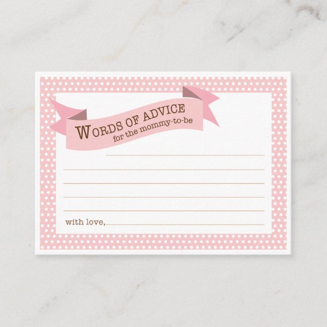 Tarjeta de consejo para mami de Baby Shower rosa (Anverso)