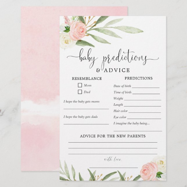 Tarjeta de consejo para predicciones del bebé oro  (Anverso / Reverso)